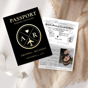 Gold & black Passport  Wedding Invitation