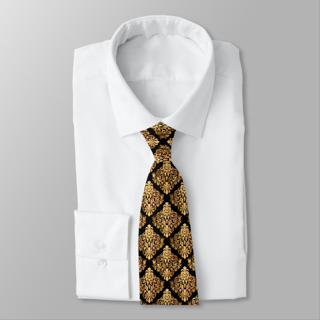 Gold & Black Patterned Neck Tie (Tied)