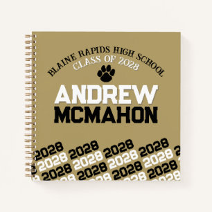 Gold & Black Pawprint Graduation Guestbook Notebook