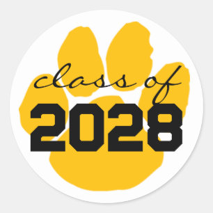 Gold & Black Pawprint Graduation Round Stickers