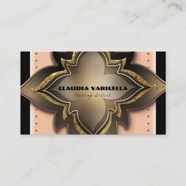 Gold Black & Peach Exotic Chic Flower Elegant Glam Business Card (Front)