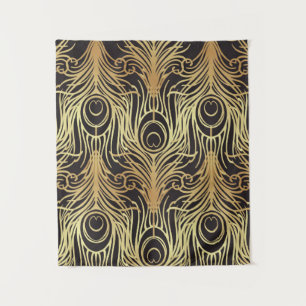 Gold,black,peacock,art nouveau,vintage pattern, be tapestry