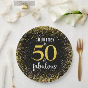Gold black personalised 50 and fabulous bold paper paper plate