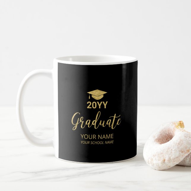 Gold & Black Personalised Graduation Gifts Mug (With Donut)