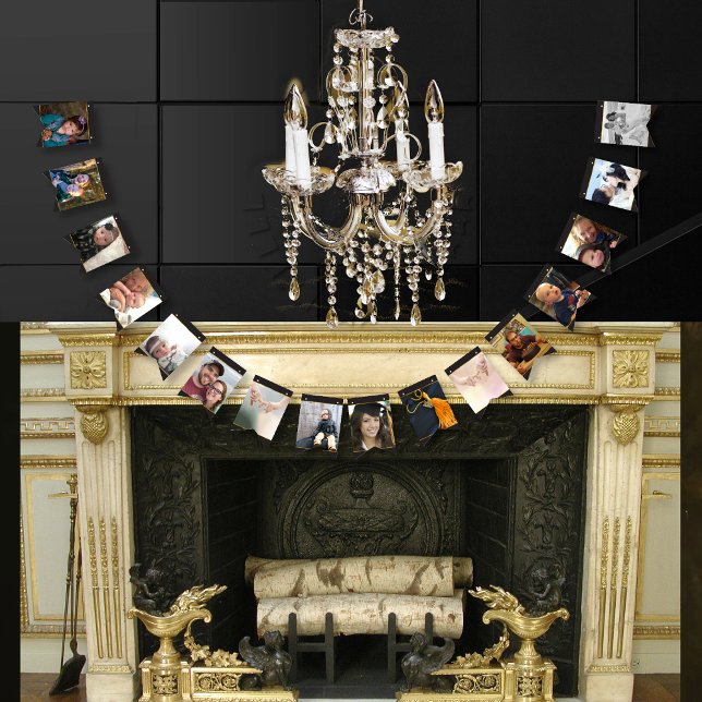 Gold Black Photo Graduation Anniversary Party Bunting (Creator Uploaded)