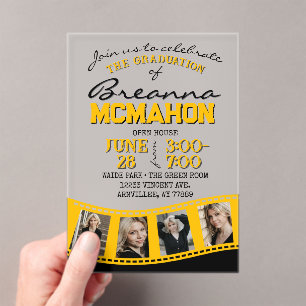 Gold & Black Photo Graduation Filmstrip Frosted Acrylic Invitations
