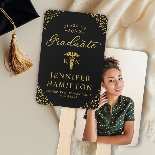 Gold Black Photo Medical Nursing School Graduation Hand Fan (Creator Uploaded)