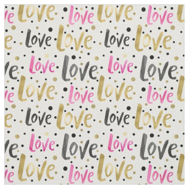 Gold Black Pink Confetti Love Fabric (Swatch)