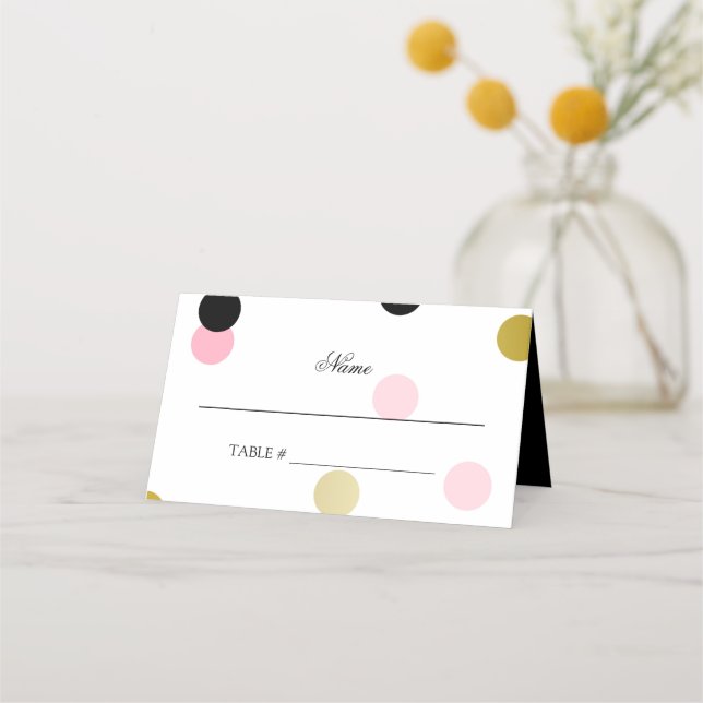 Gold Black & Pink Confetti Place Card (Front)