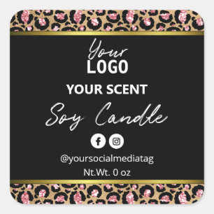 Gold Black Pink Leopard Print Soy Candle Labels