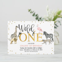 Gold Black Pink Wild One Safari Animals Birthday