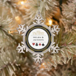 Gold Black Poker Chip First Christmas Mr & Mrs Snowflake Pewter Christmas Ornament<br><div class="desc">Add this truly special gold,  black,  and white casino poker chip ornament to your Christmas tree,  this first year of marriage. This is a fabulous wedding gift for those who've tied the knot in Las Vegas or another casino city.</div>