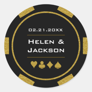 Gold Black Poker Chip Las Vegas Casino Wedding Classic Round Sticker