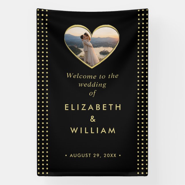Gold & Black Polka Dot Personalised wedding Banner (Vertical)