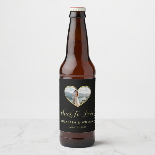 Gold & Black Polka Dot Personalised wedding Beer Bottle Label (Front)