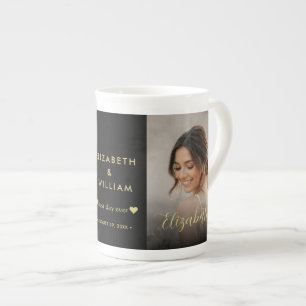 Gold & Black Polka Dot Personalised wedding Bone China Mug