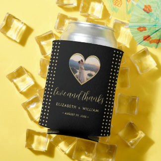Gold & Black Polka Dot Personalised wedding Can Cooler