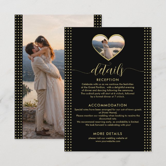 Gold & Black Polka Dot Personalised wedding Enclosure Card (Front/Back)