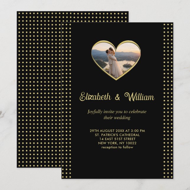 Gold & Black Polka Dot Personalised wedding Invitation (Front/Back)