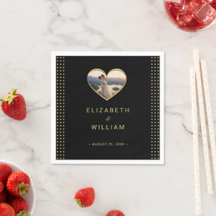 Gold & Black Polka Dot Personalised wedding Napkin