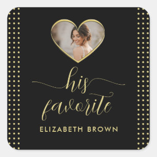 Gold & Black Polka Dot Personalised wedding Square Sticker