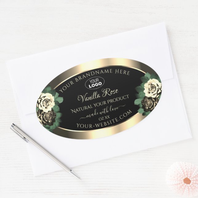 Gold Black Product Labels Floral Cream Roses Logo (Envelope)