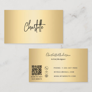 Gold black QR code signature script Business Card
