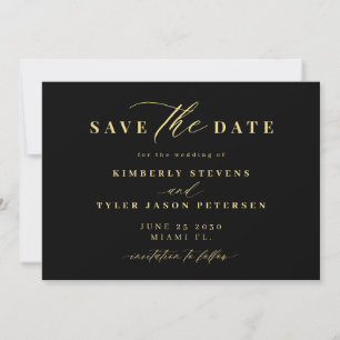 Gold black QR code simple elegant wedding Save The Date