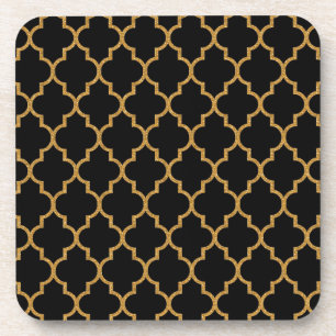 Gold Black Quatrefoil Pattern Coaster