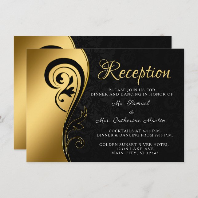 Gold Black Reception Wedding Anniversary Custom Enclosure Card (Front/Back)