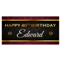 Gold Black Red Birthday Banner Party Decor-Any Age