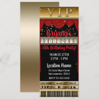 Gold Black Red HOLLYWOOD Birthday Party VIP Ticket