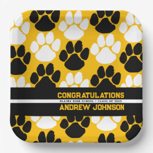 Gold & Black Repeating Pawprint Personalised Paper Plate