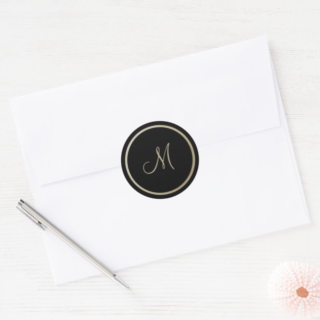 Gold/Black Rimmed Classic Round Sticker (Envelope)