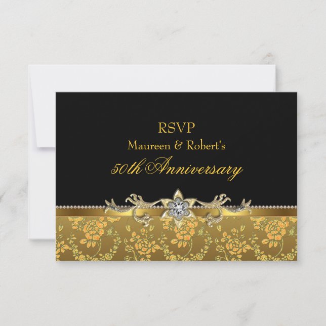 Gold & Black Rose 50th Anniversary RSVP (Front)