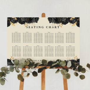 Gold Black Roses Wedding Seating Chart