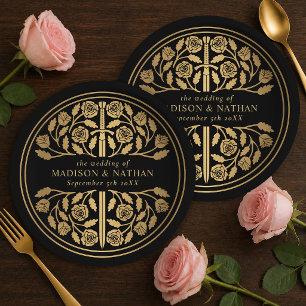 Gold Black Royal Mediaeval Sword Wedding  Paper Plate