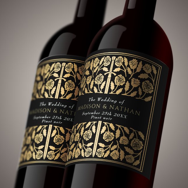 Gold Black Royal Mediaeval Sword Wedding Wine Label (Creator Uploaded)