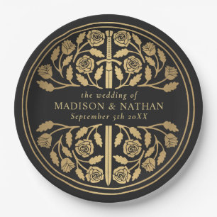 Gold Black Royal Medieval Sword Wedding  Paper Plate