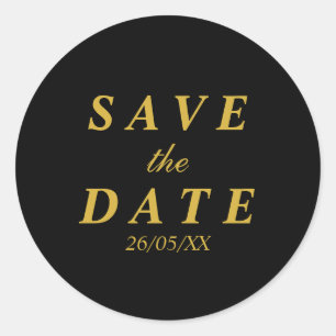 Gold & black save the date classic round sticker