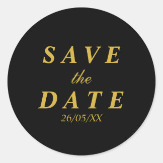 Gold & black save the date classic round sticker