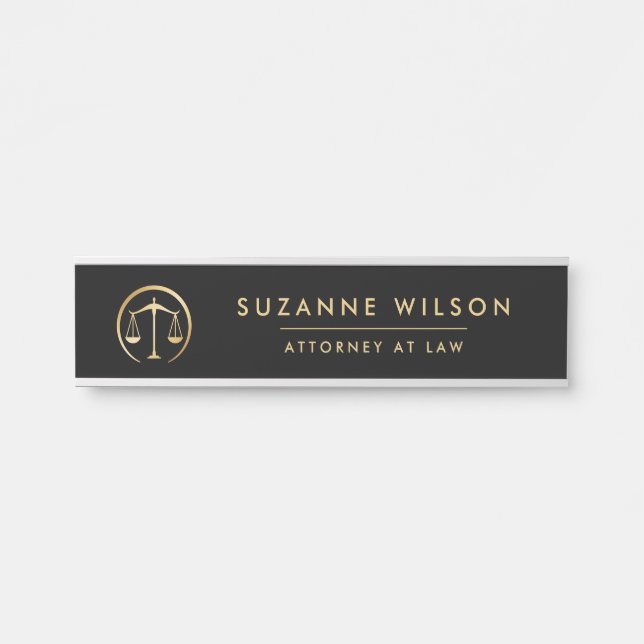 Gold & Black Scale Of Justice Attorney At Law Door Sign (Front)
