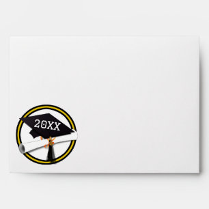 Gold - Black School Colours Grad Cap Graduation Envelope