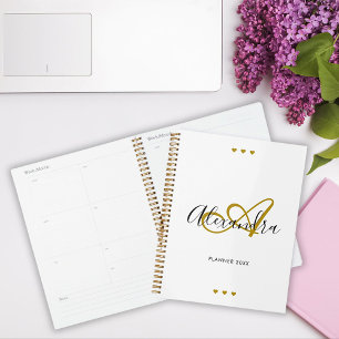 Gold Black Script Initial Monogram Agenda
