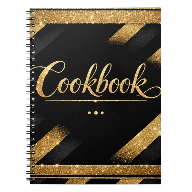 Gold Black Script Luxury Glitter Modern Chic Luxe  Notebook (Front)
