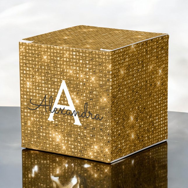 Gold & Black Shimmer Monogram - Add Your Name Favour Box (Creator Uploaded)