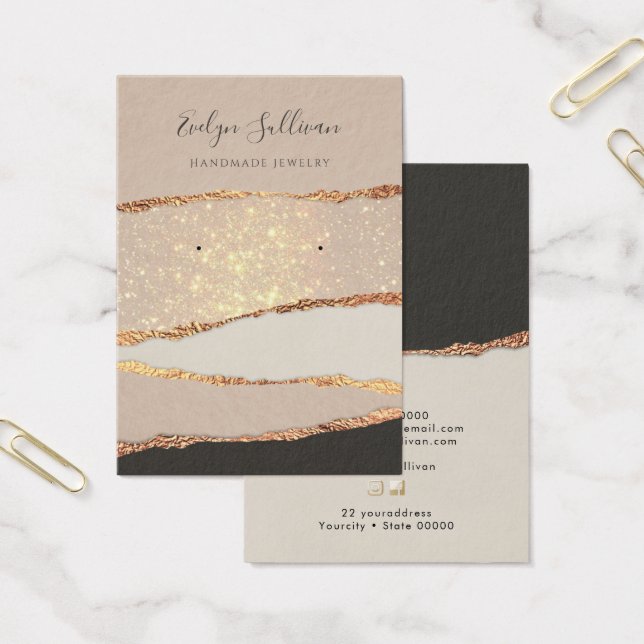 Gold black shimmer paper earring display card (Office)