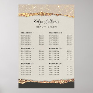 Gold Black Shimmer Paper Price List Poster