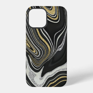 Gold black silver agate liquid marble iPhone 12 pro case