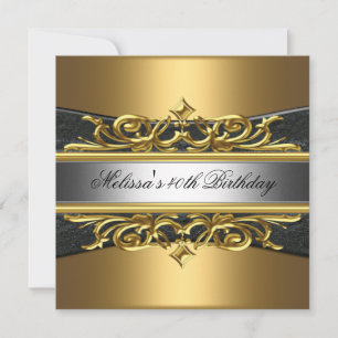 Gold Black Silver Gold 40th Birthday Party Invitation